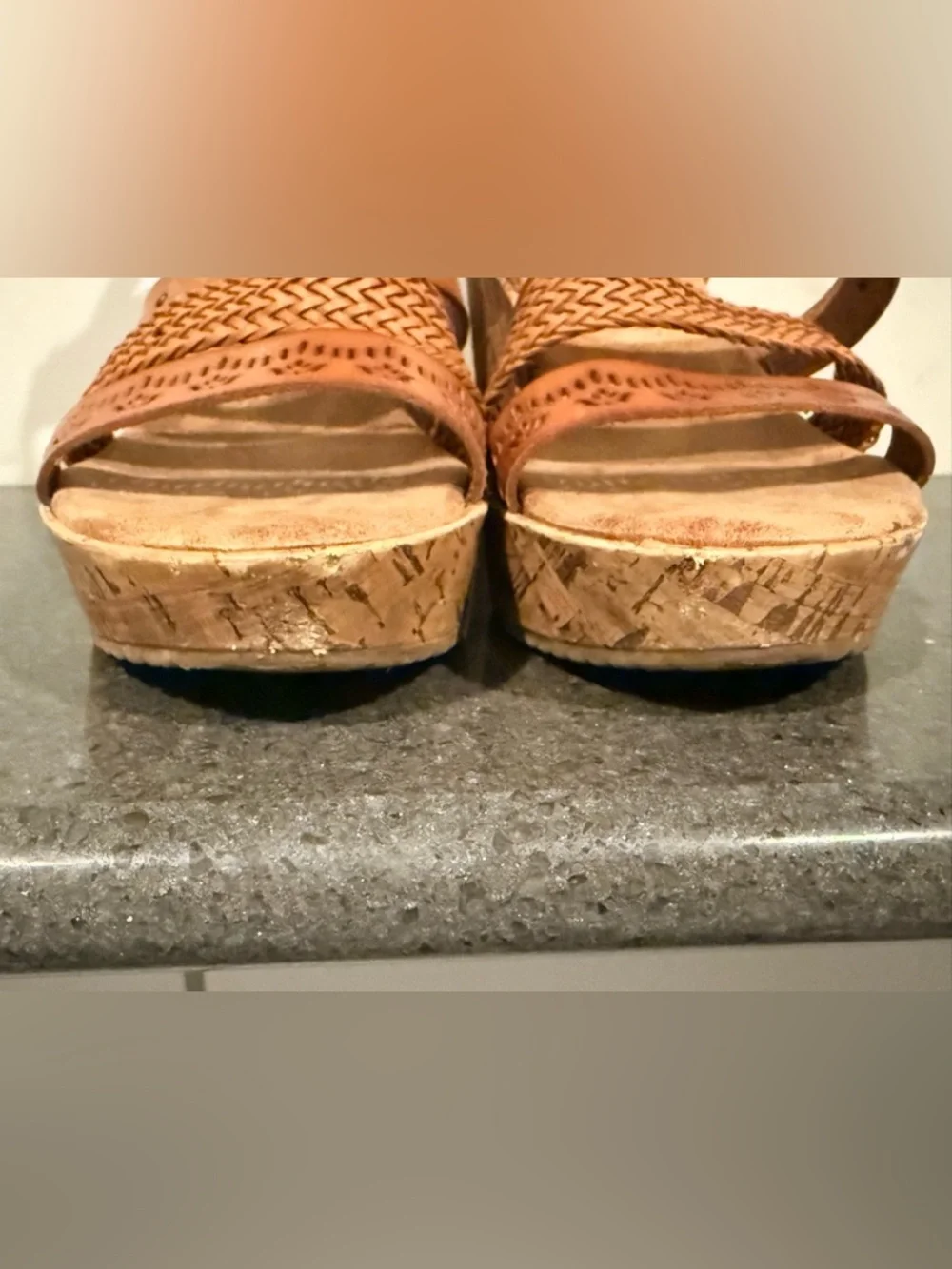 Jelly Pop Memory Foam Woven Tan Cork Wedge Sandals with Buckle Strap - Picture 5 of 11